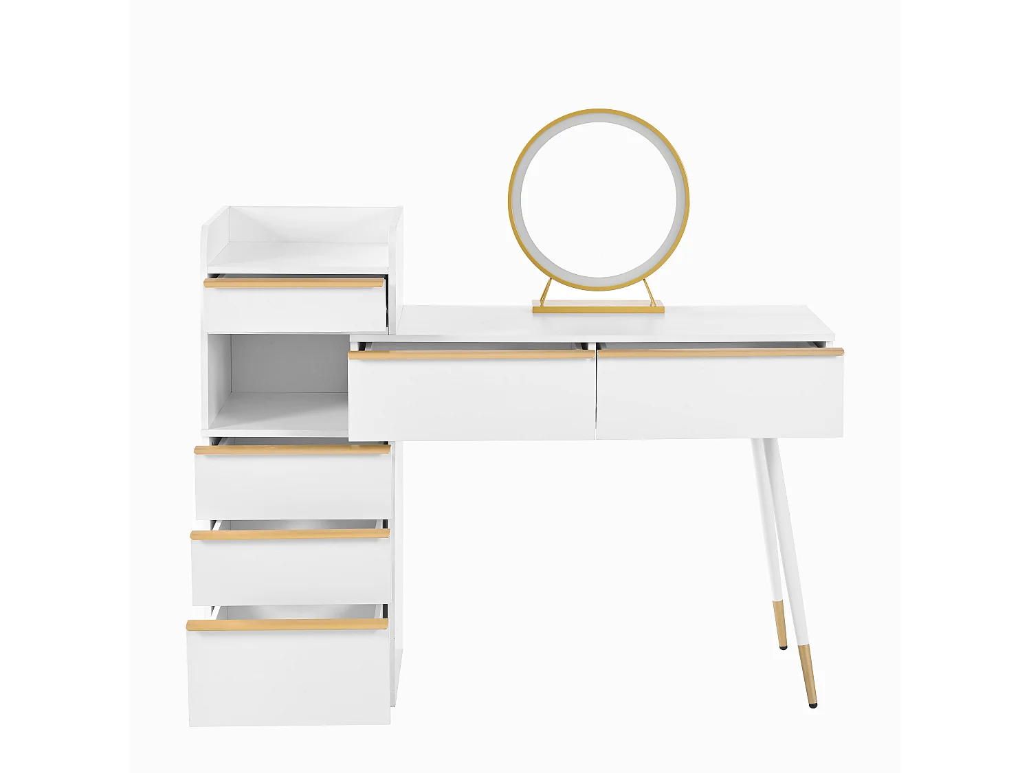 Coiffeuse avec éclairage LED 100x41.5x102 cm - avec 6 tiroirs - plateau de coiffeuse extensible - blanc