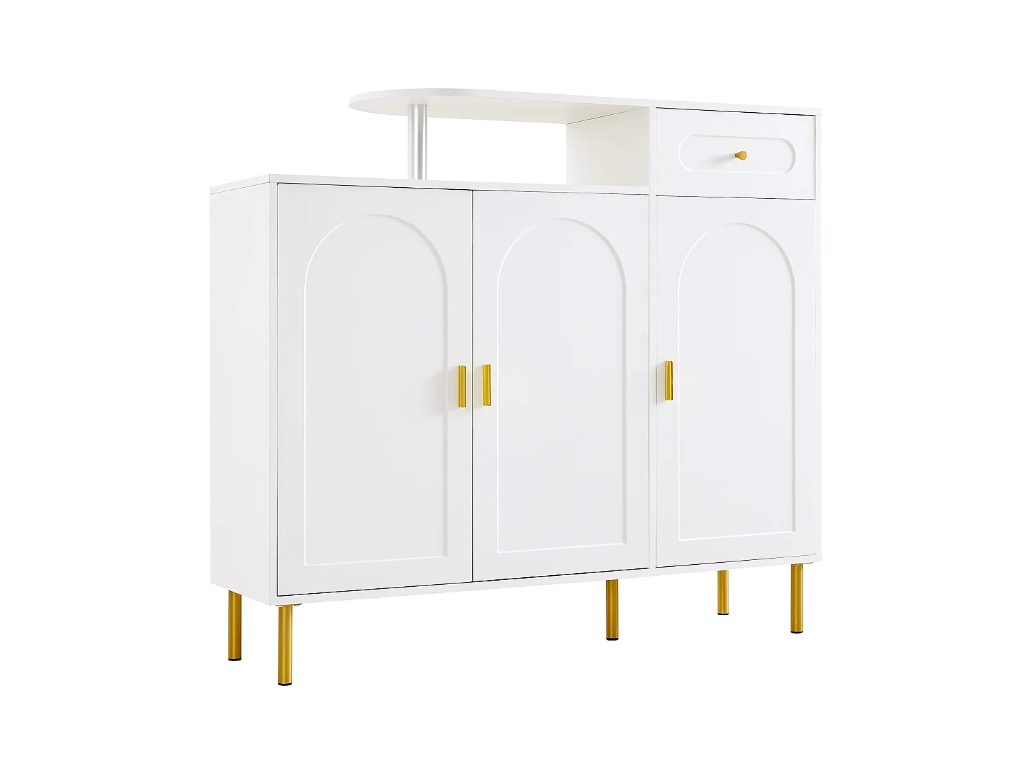 Meuble à chaussures 120x35x92cm - 1 tiroir + 3 portes - pieds en métal - Blanc