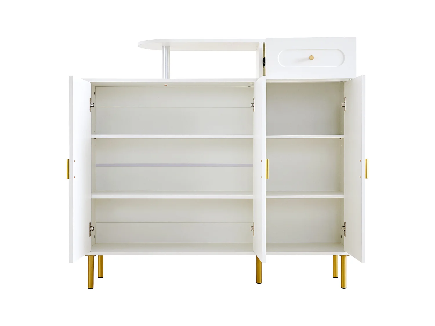 Meuble à chaussures 120x35x92cm - 1 tiroir + 3 portes - pieds en métal - Blanc