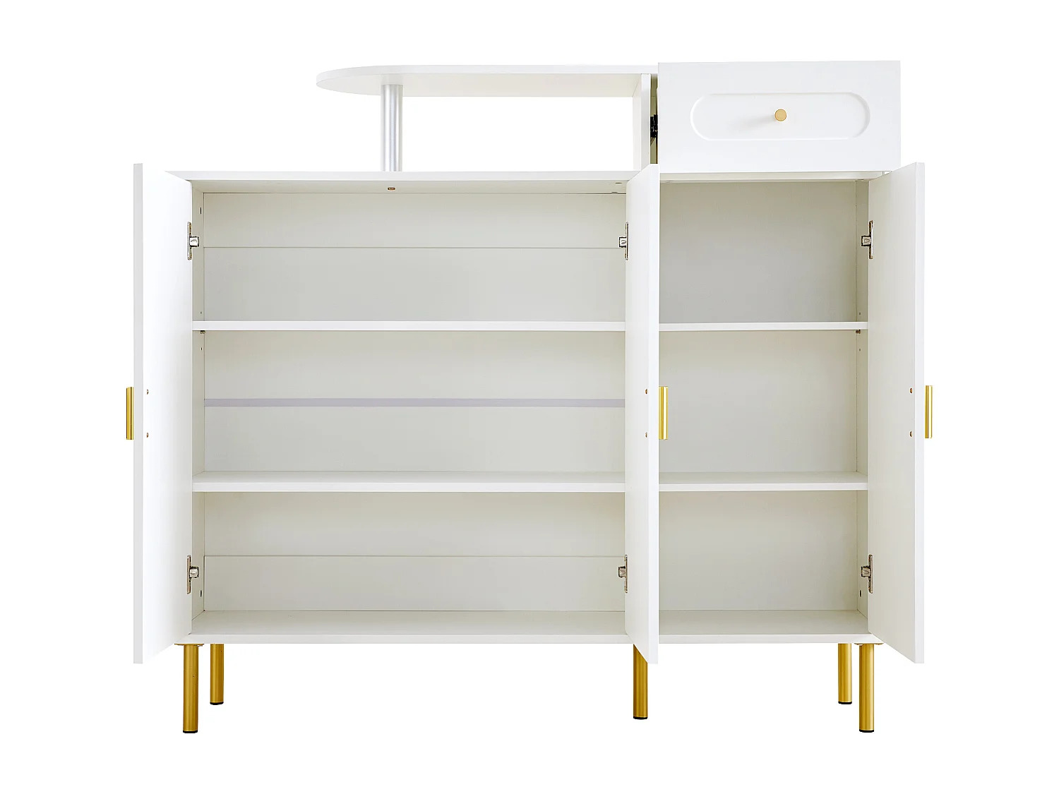 Szafa na buty 120 x 35 x 92 cm - 1 szuflada + 3 drzwi - metalowe nogi - Biały