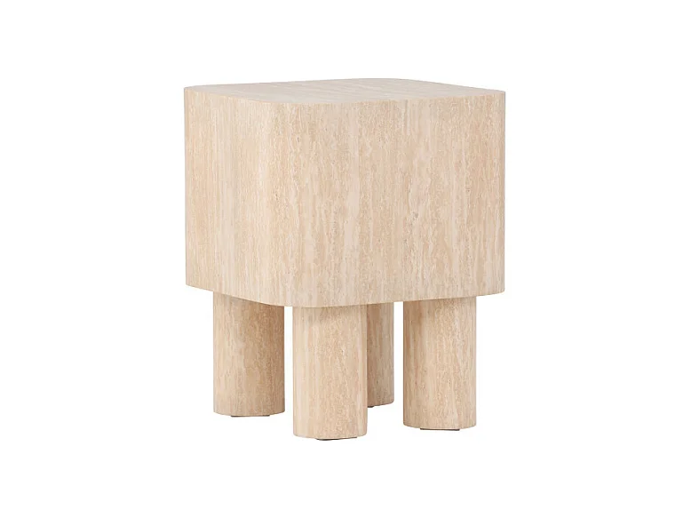 Table d'Appoint Effet Travertin "Klirou" 50cm Beige