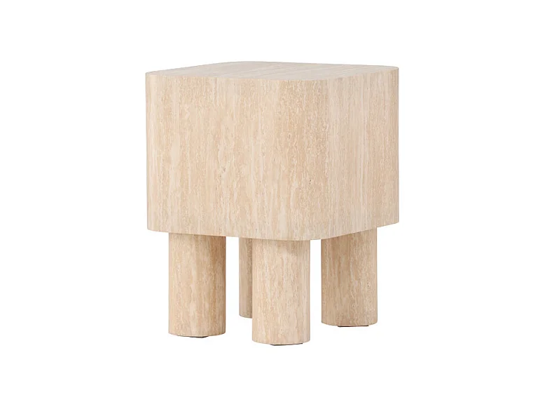 Table d'Appoint Effet Travertin "Klirou" 50cm Beige