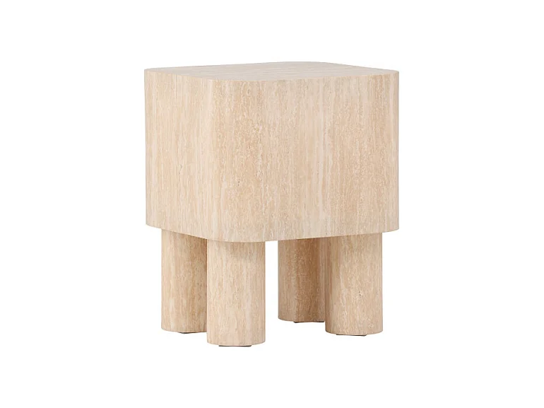 Table d'Appoint Effet Travertin "Klirou" 50cm Beige