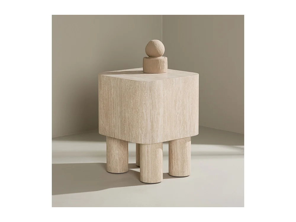 Table d'Appoint Effet Travertin "Klirou" 50cm Beige