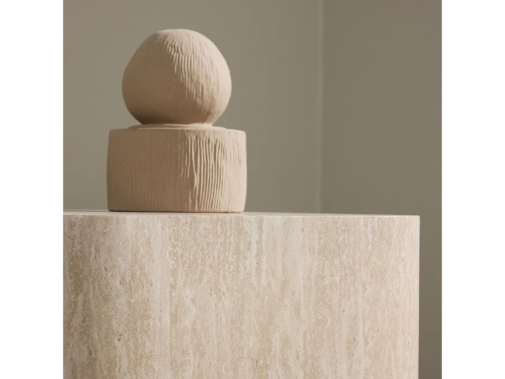 Table d'Appoint Effet Travertin "Klirou" 50cm Beige