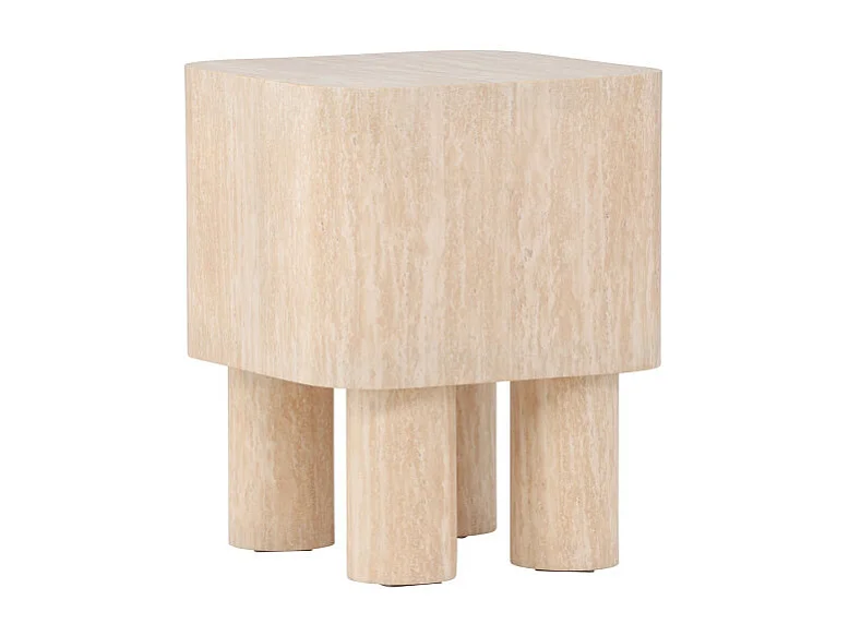 Table d'Appoint Effet Travertin "Klirou" 50cm Beige