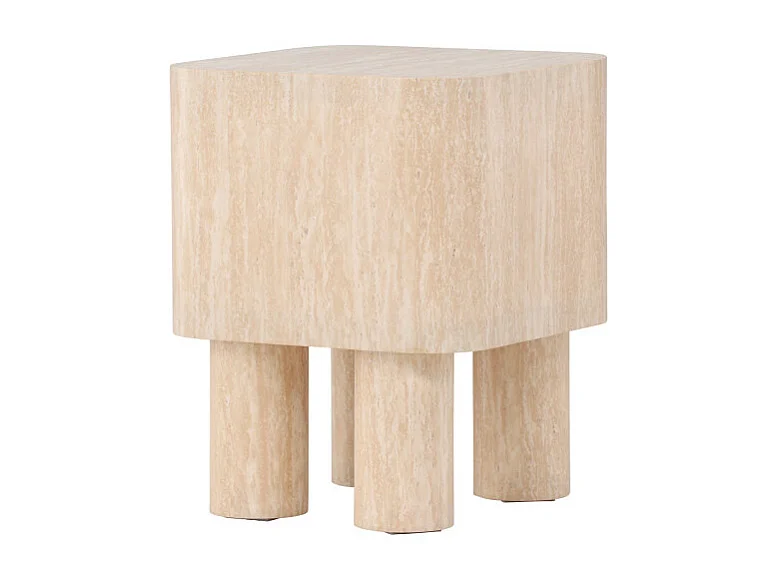 Table d'Appoint Effet Travertin "Klirou" 50cm Beige