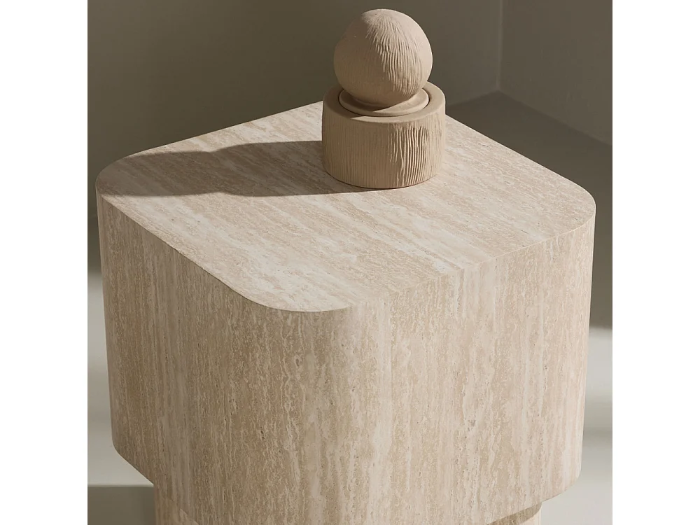 Table d'Appoint Effet Travertin "Klirou" 50cm Beige