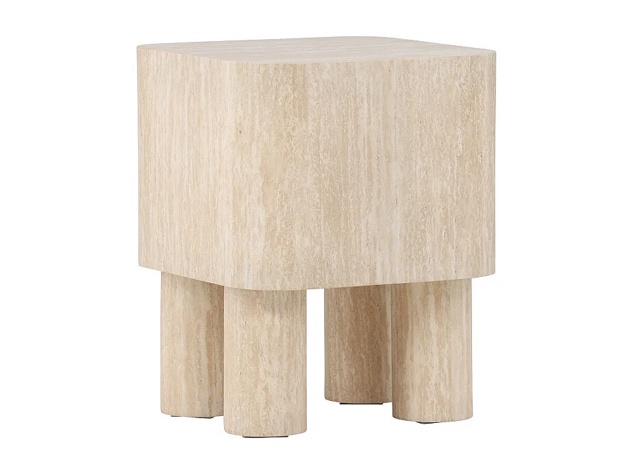 Table d'Appoint Effet Travertin "Klirou" 50cm Beige