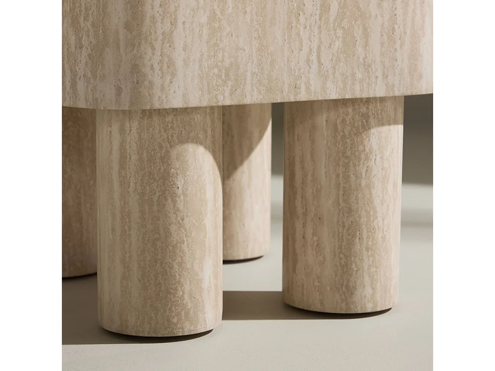 Table d'Appoint Effet Travertin "Klirou" 50cm Beige