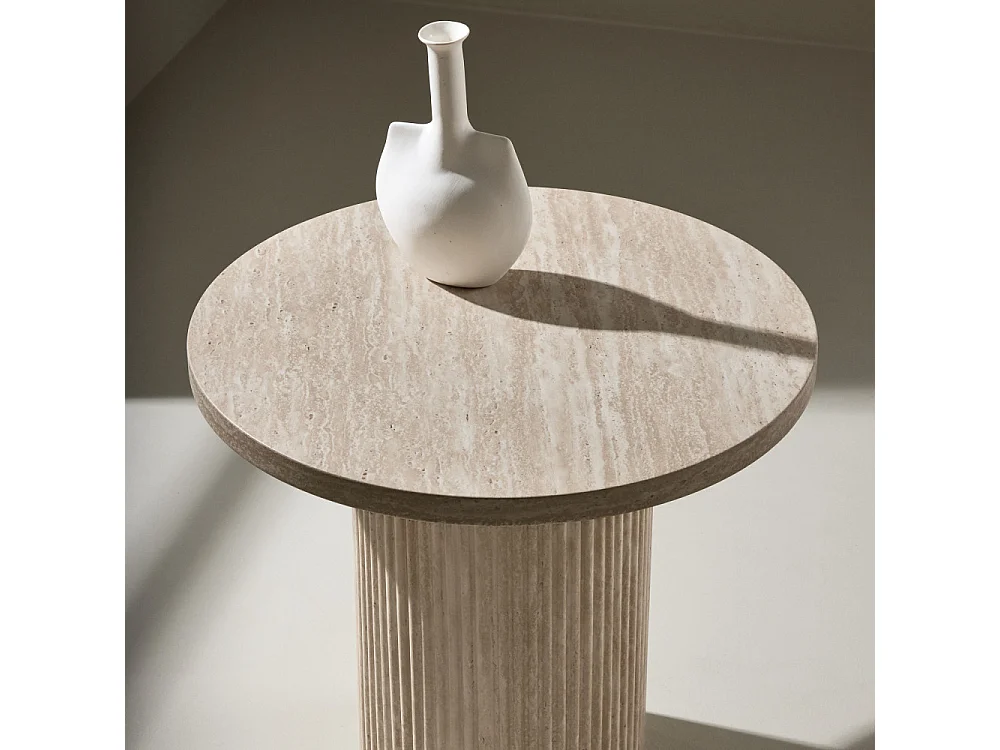 Table d'Appoint Effet Travertin "Haron" 50cm Beige