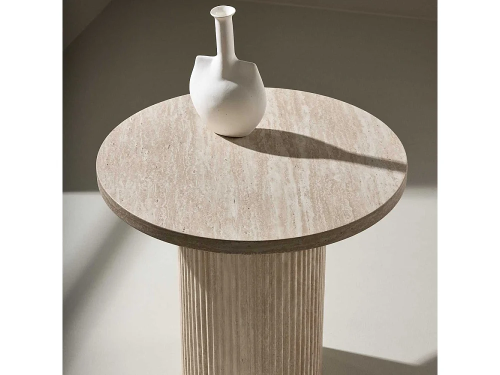 Table d'Appoint Effet Travertin "Haron" 50cm Beige