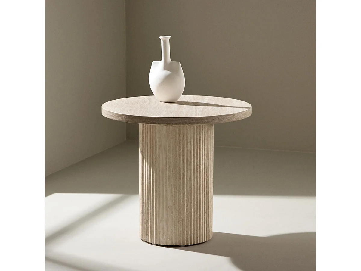 Table d'Appoint Effet Travertin "Haron" 50cm Beige