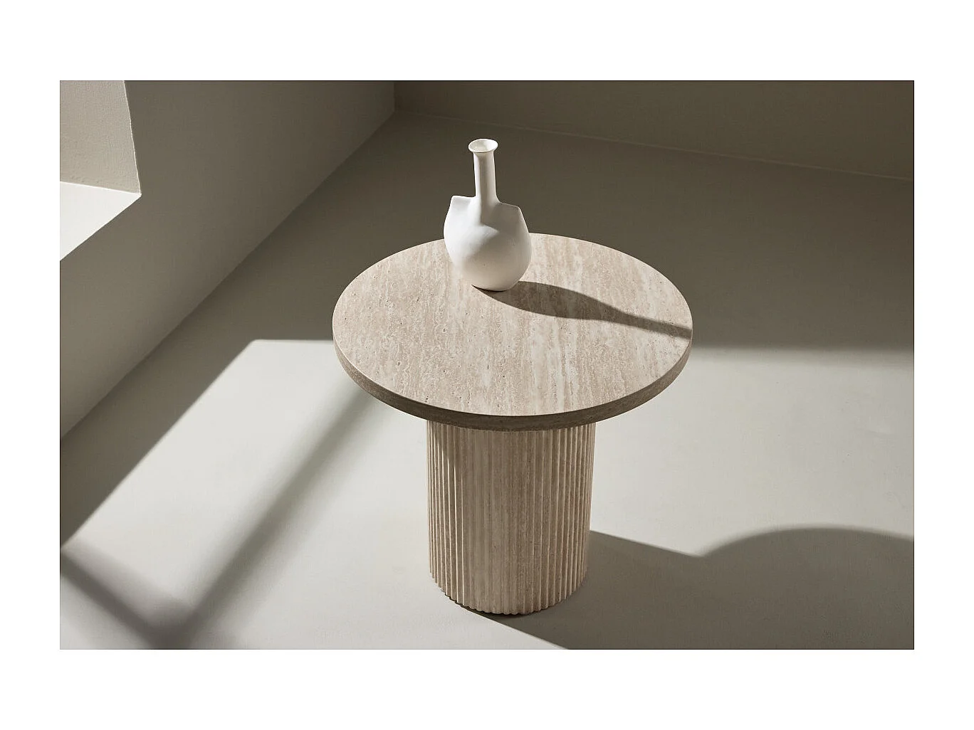 Table d'Appoint Effet Travertin "Haron" 50cm Beige