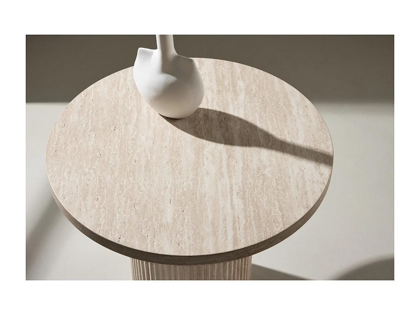 Table d'Appoint Effet Travertin "Haron" 50cm Beige