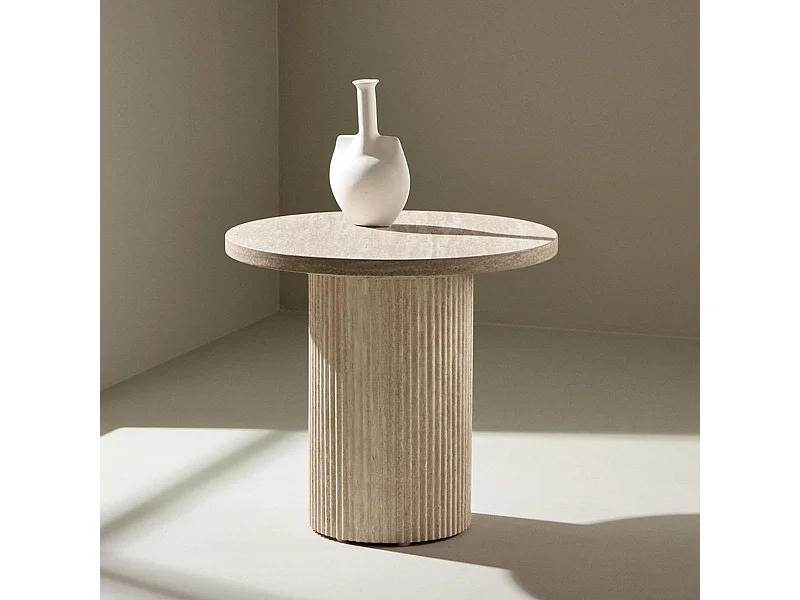 Table d'Appoint Effet Travertin "Haron" 50cm Beige