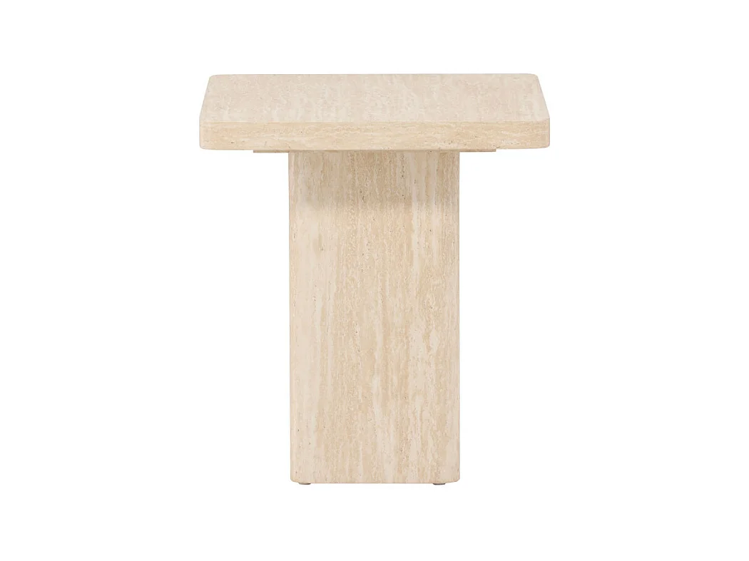 Table d'Appoint Effet Travertin "Qvart" 56cm Beige