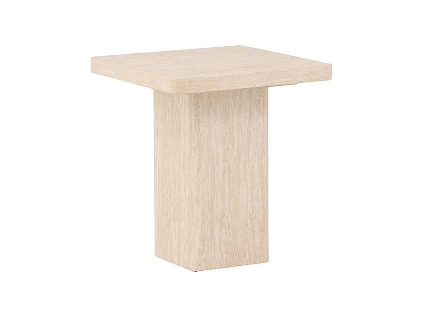 Table d'Appoint Effet Travertin "Qvart" 56cm Beige