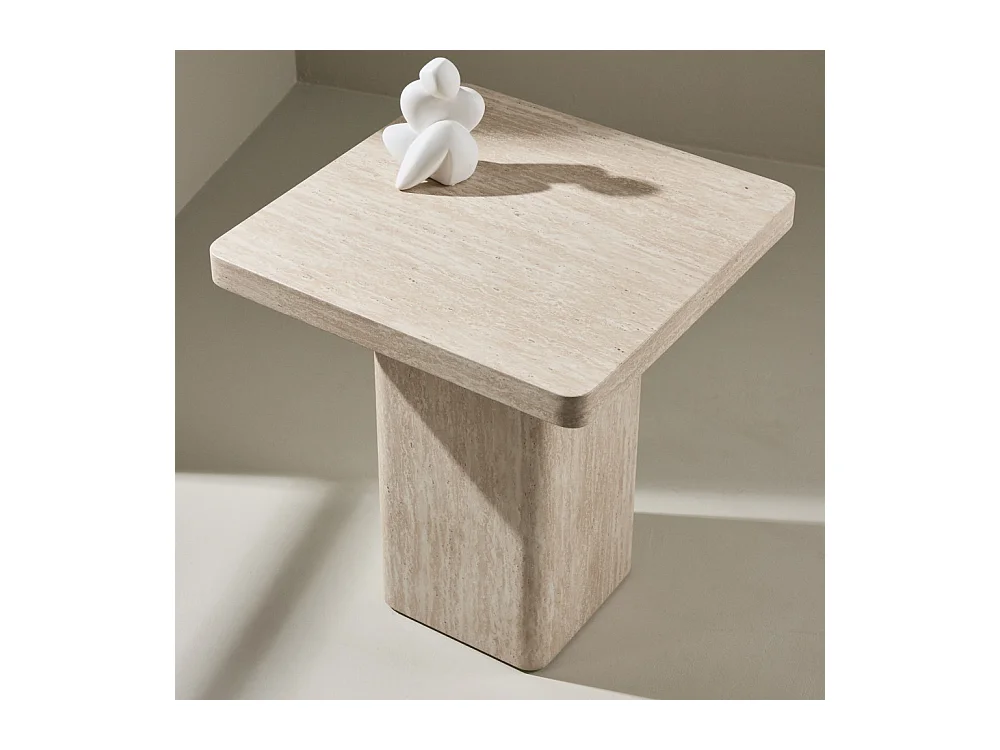 Table d'Appoint Effet Travertin "Qvart" 56cm Beige