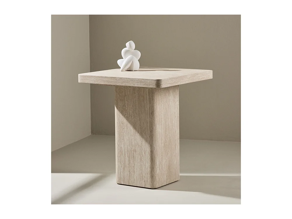 Table d'Appoint Effet Travertin "Qvart" 56cm Beige