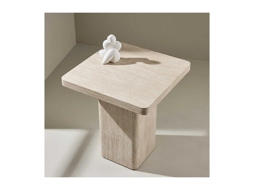 Table d'Appoint Effet Travertin "Qvart" 56cm Beige