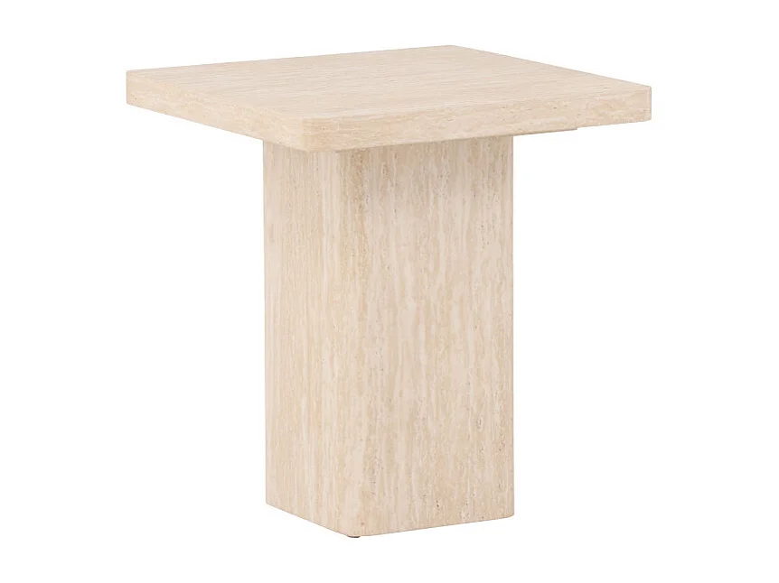 Table d'Appoint Effet Travertin "Qvart" 56cm Beige