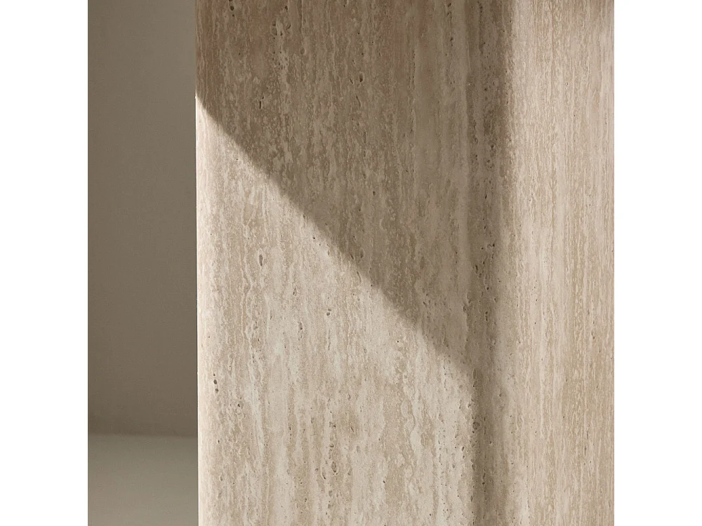 Table d'Appoint Effet Travertin "Qvart" 56cm Beige