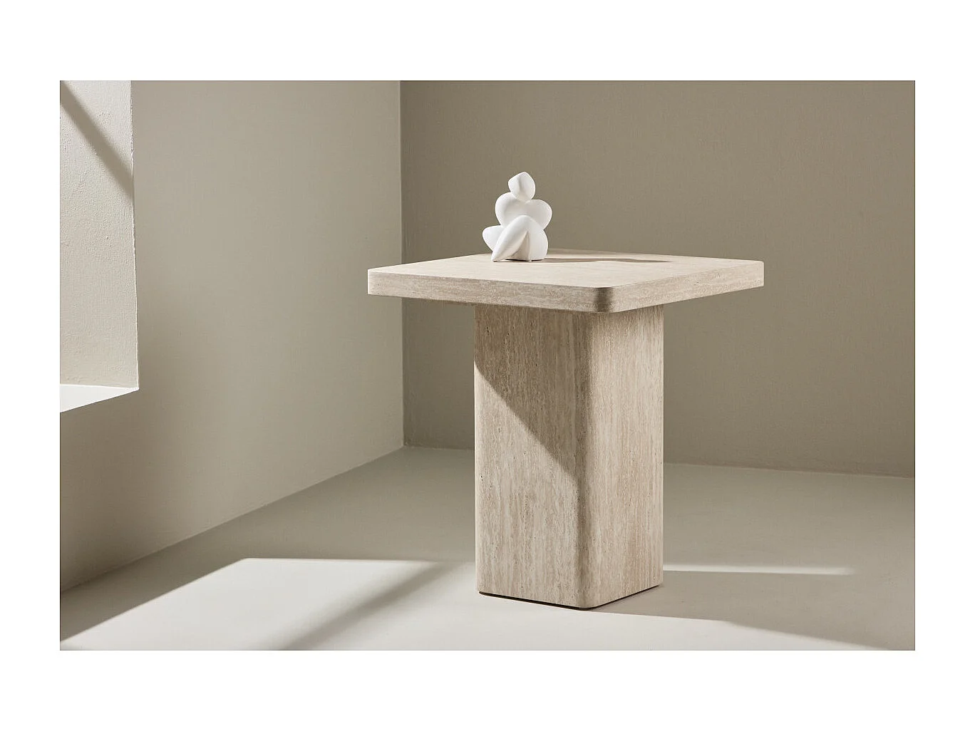 Table d'Appoint Effet Travertin "Qvart" 56cm Beige