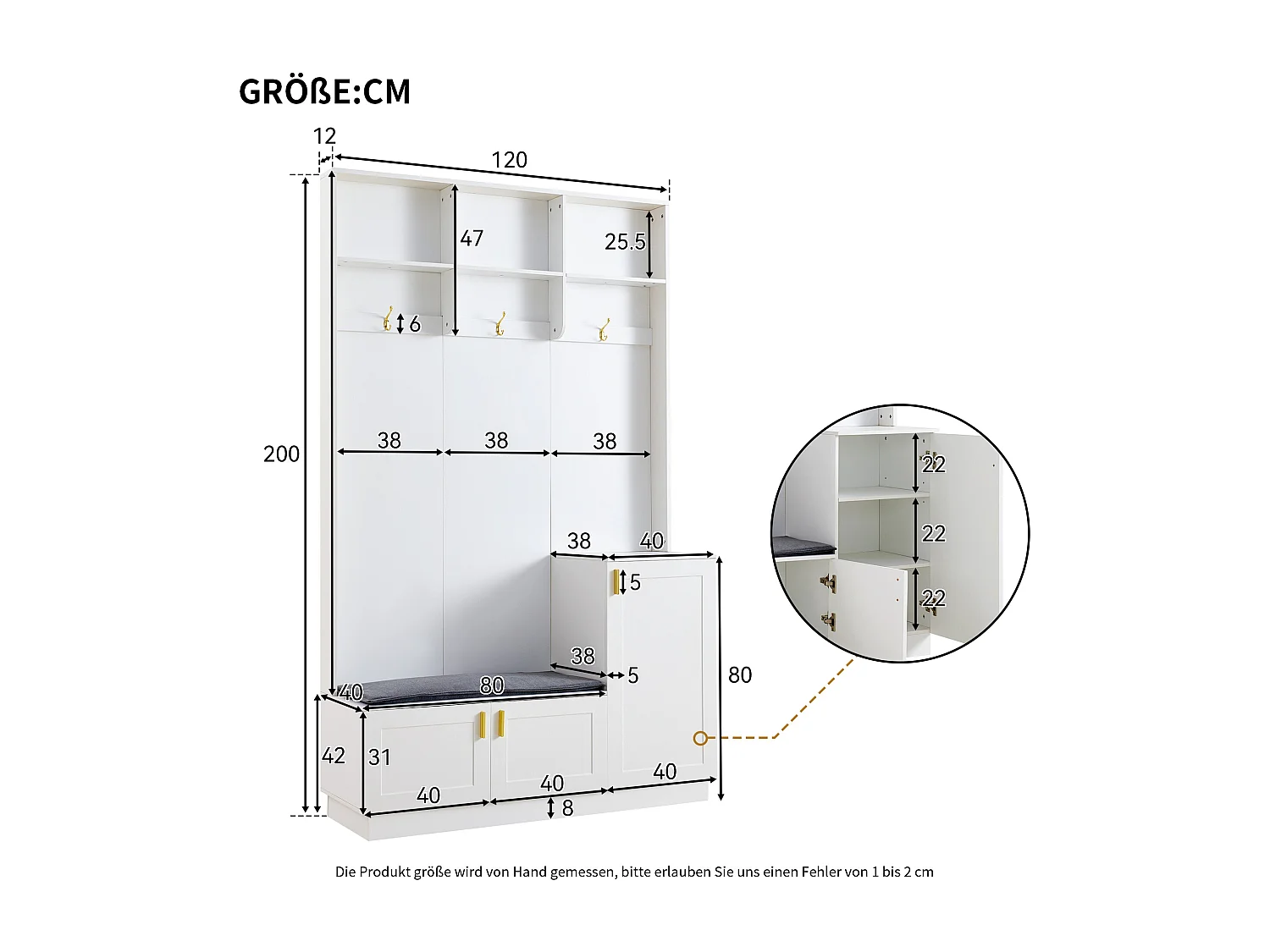 Vestiaire d'entrée moderne - avec porte-manteau et rangements à chaussures - Banc de rangement - avec 3 crochets - Blanc