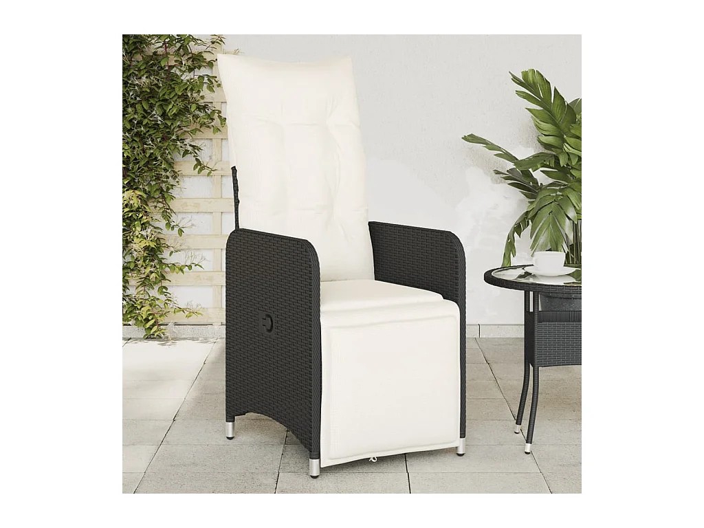 Chaises inclinables de jardin lot de 2 et coussins noir rotin