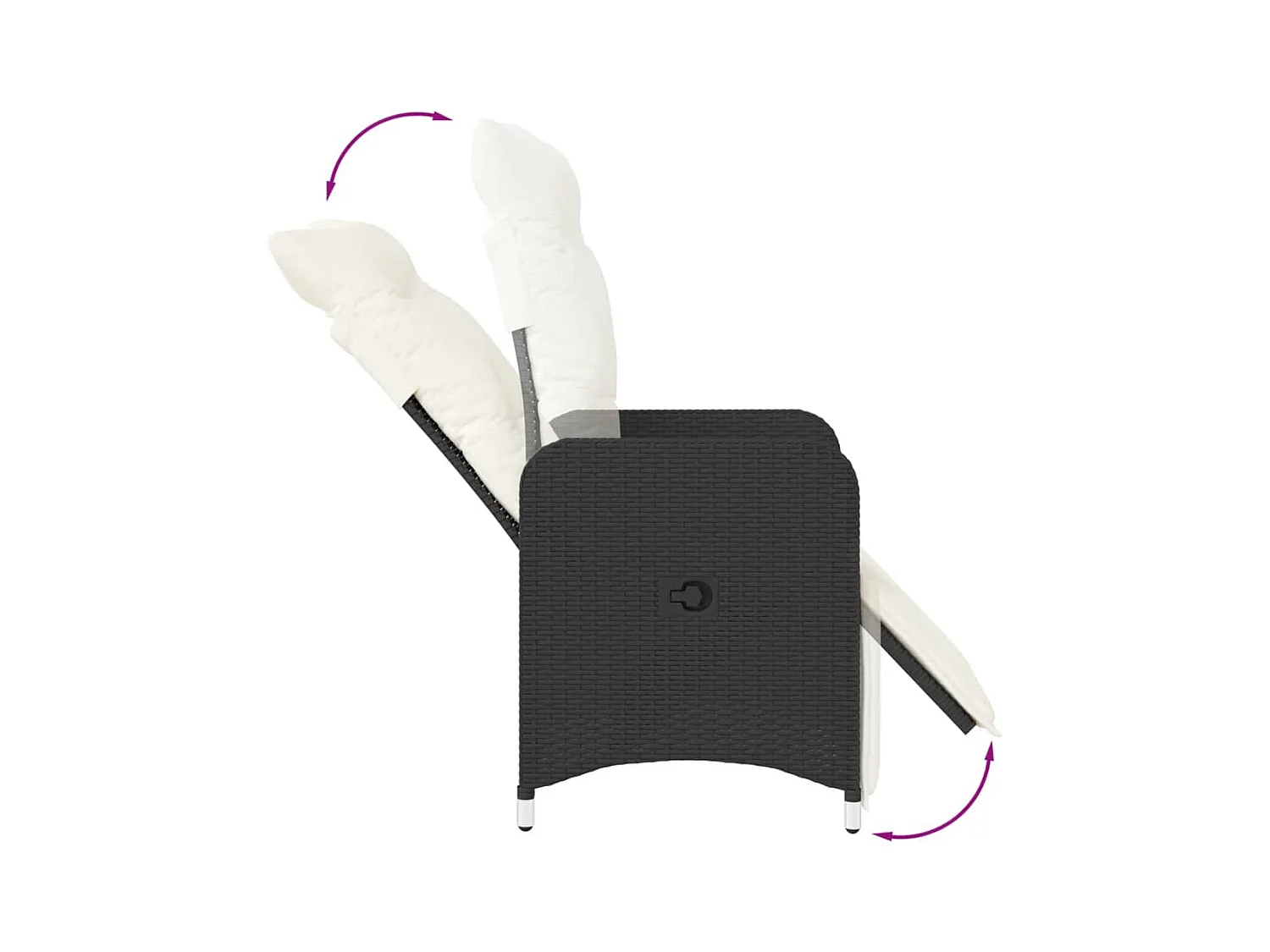 Chaises inclinables de jardin lot de 2 et coussins noir rotin