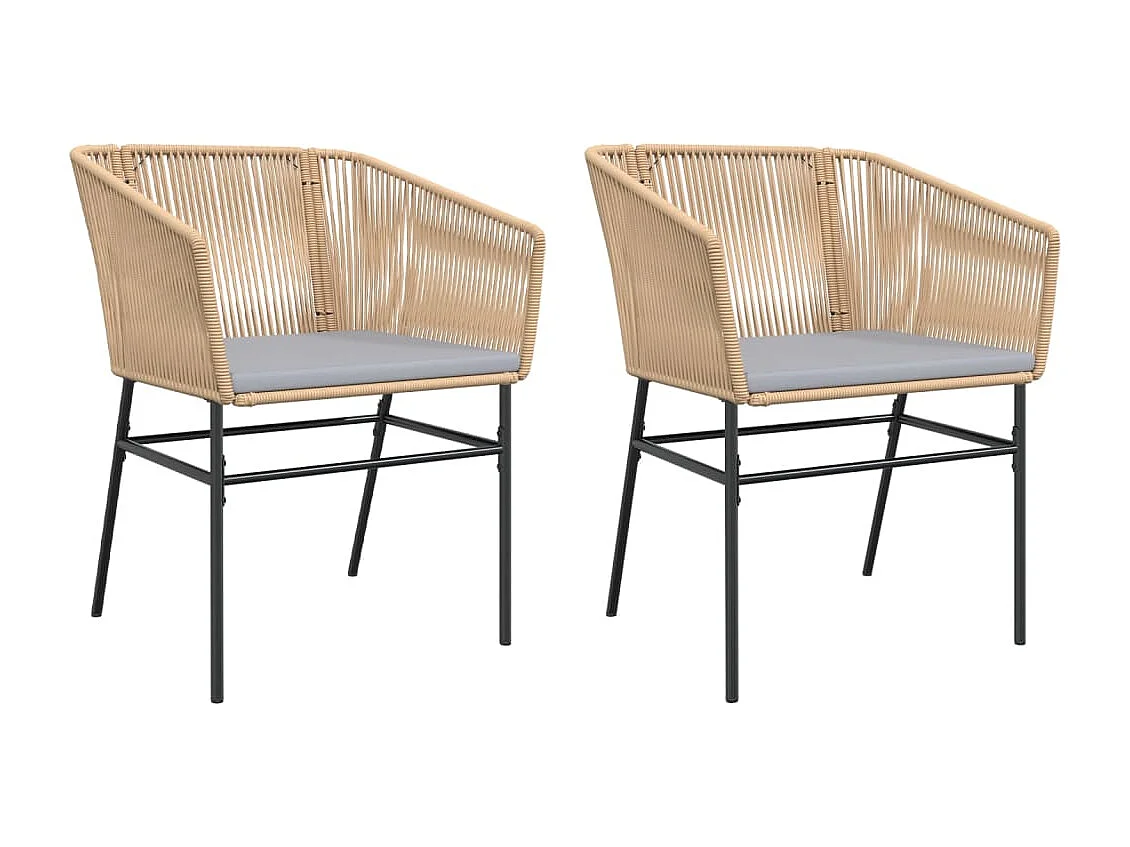 Chaises de jardin lot de 2 et coussins marron rotin