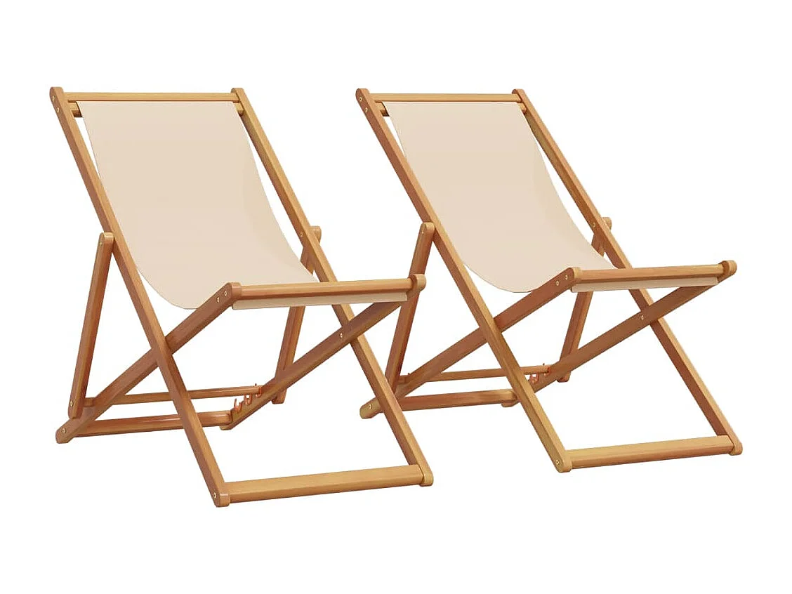 Sillas de playa plegables 2 unidades tela y madera maciza beige