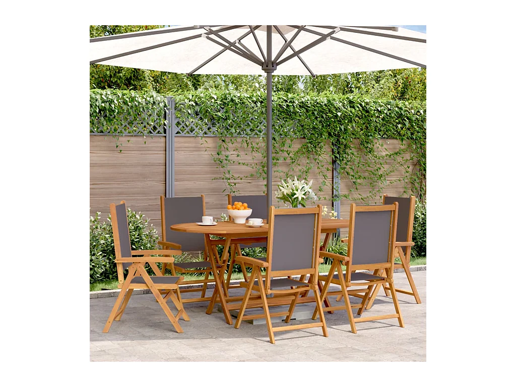 Sillas de jardín reclinables 6 unidades tela madera maciza antracita