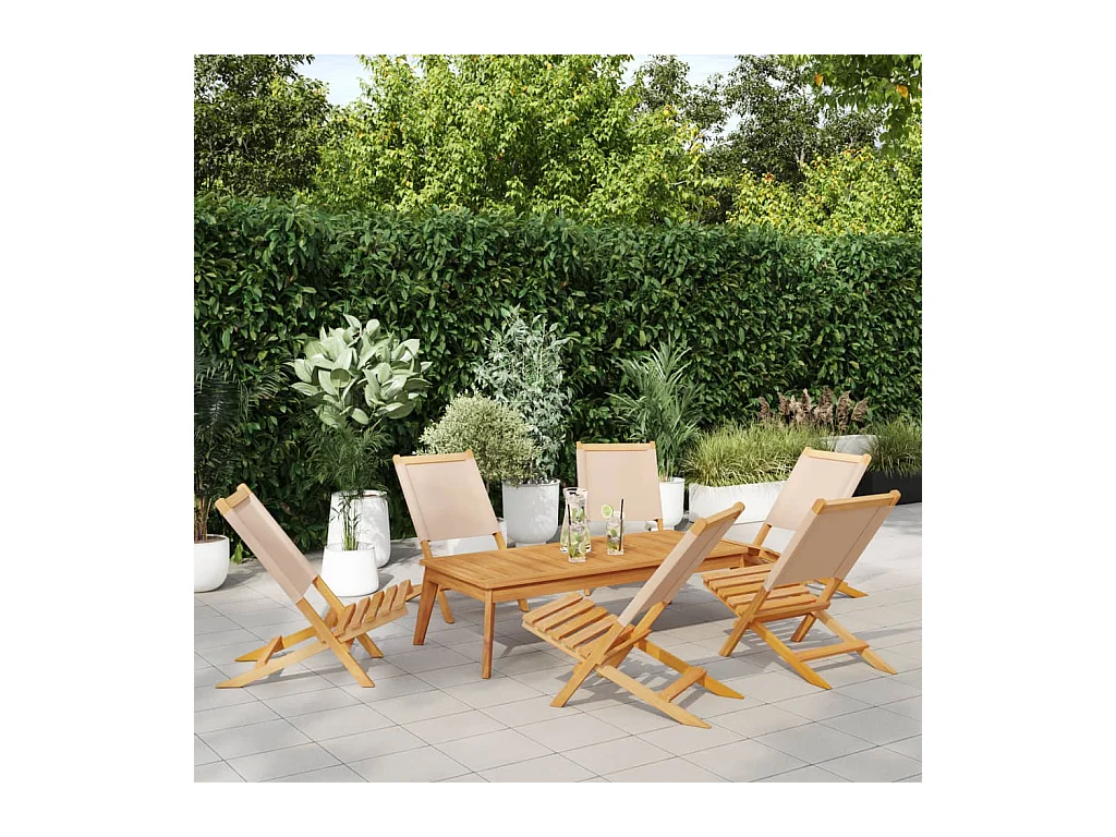 Cadeiras de jardim dobráveis 6 peças tecido e madeira maciça bege