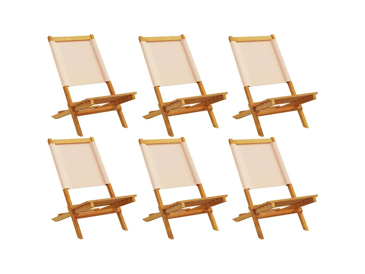Cadeiras de jardim dobráveis 6 peças tecido e madeira maciça bege
