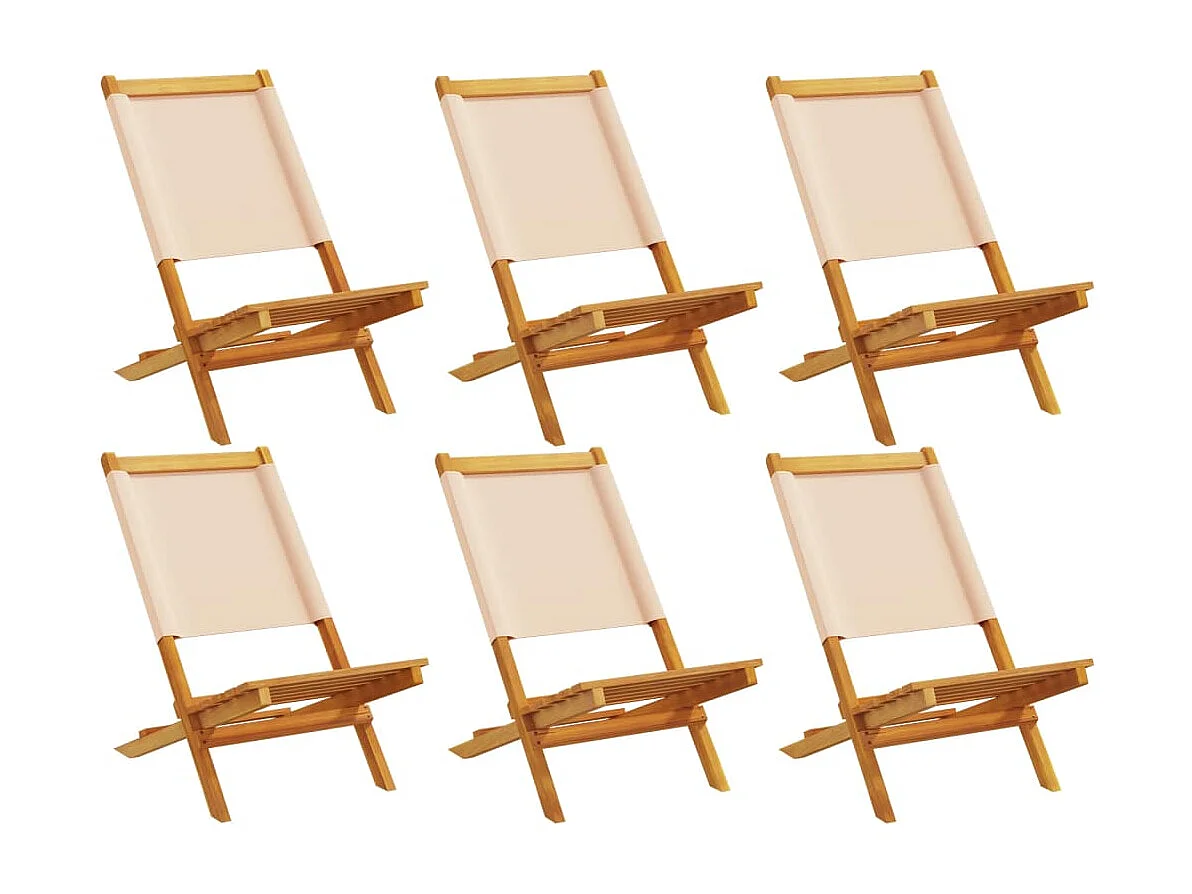 Chaises de jardin pliantes lot de 6 beige tissu et bois massif