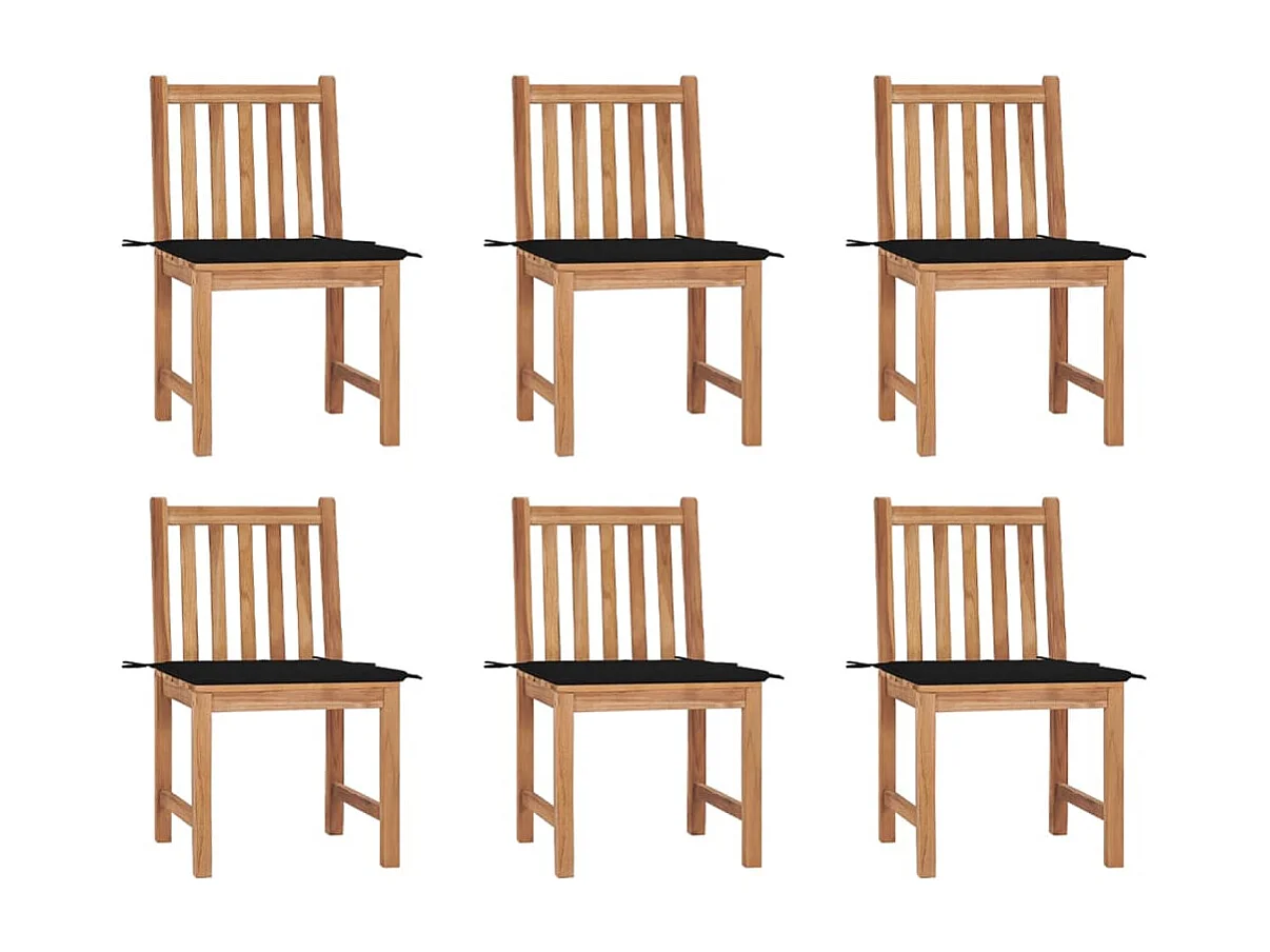 Chaises de jardin 6 pièces avec coussins Bois de teck massif