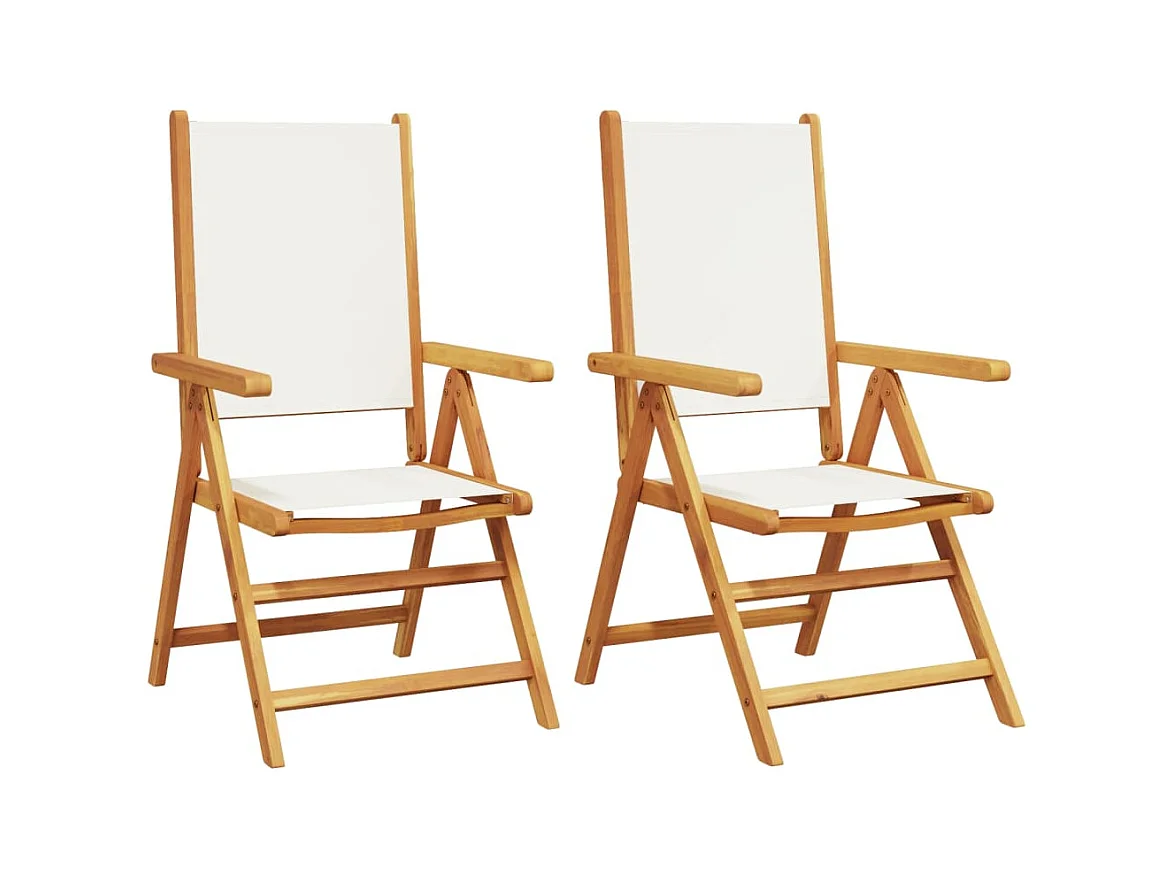 Chaises de jardin lot de 2 blanc crème bois acacia massif tissu