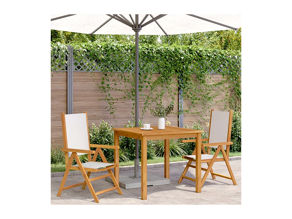 Chaises de jardin lot de 2 blanc crème bois acacia massif tissu