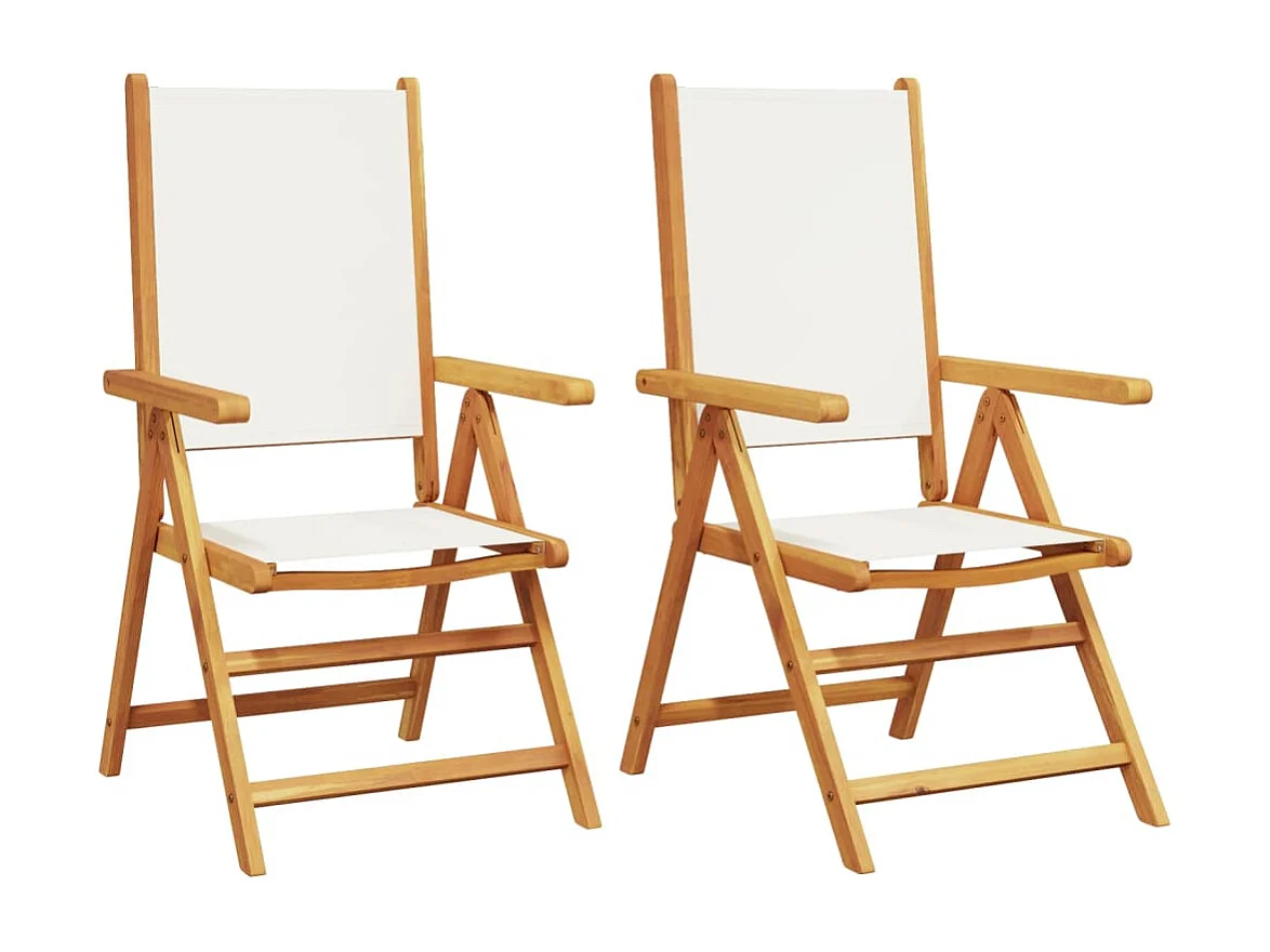 Chaises de jardin lot de 2 blanc crème bois acacia massif tissu