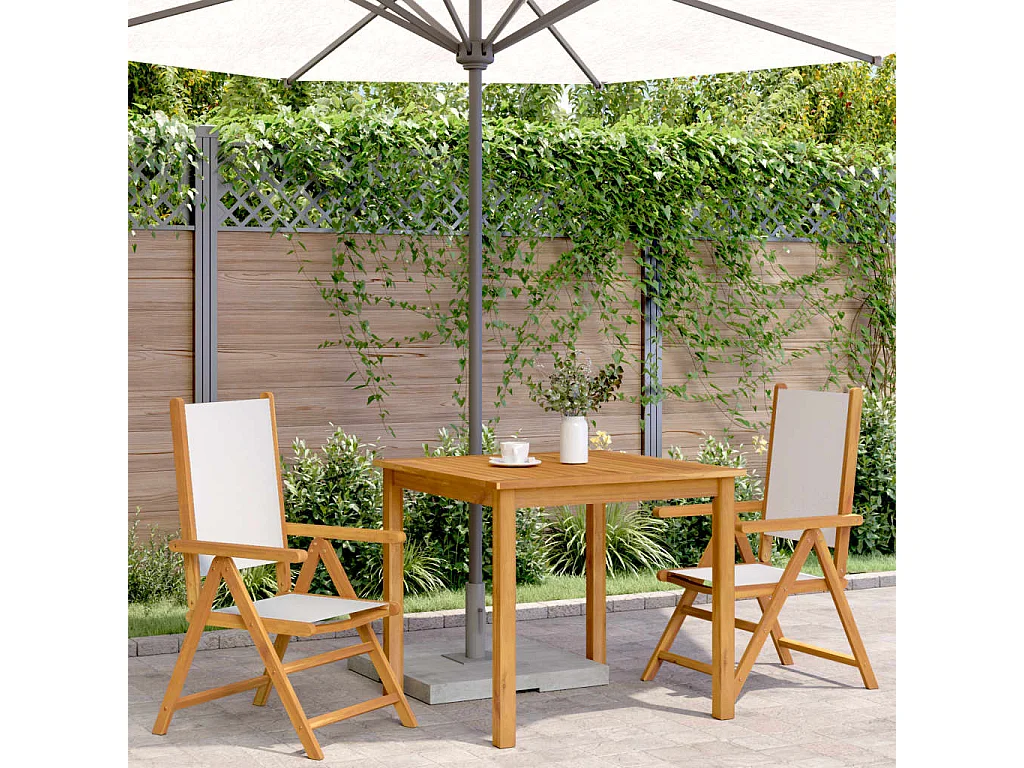 Chaises de jardin lot de 2 blanc crème bois acacia massif tissu