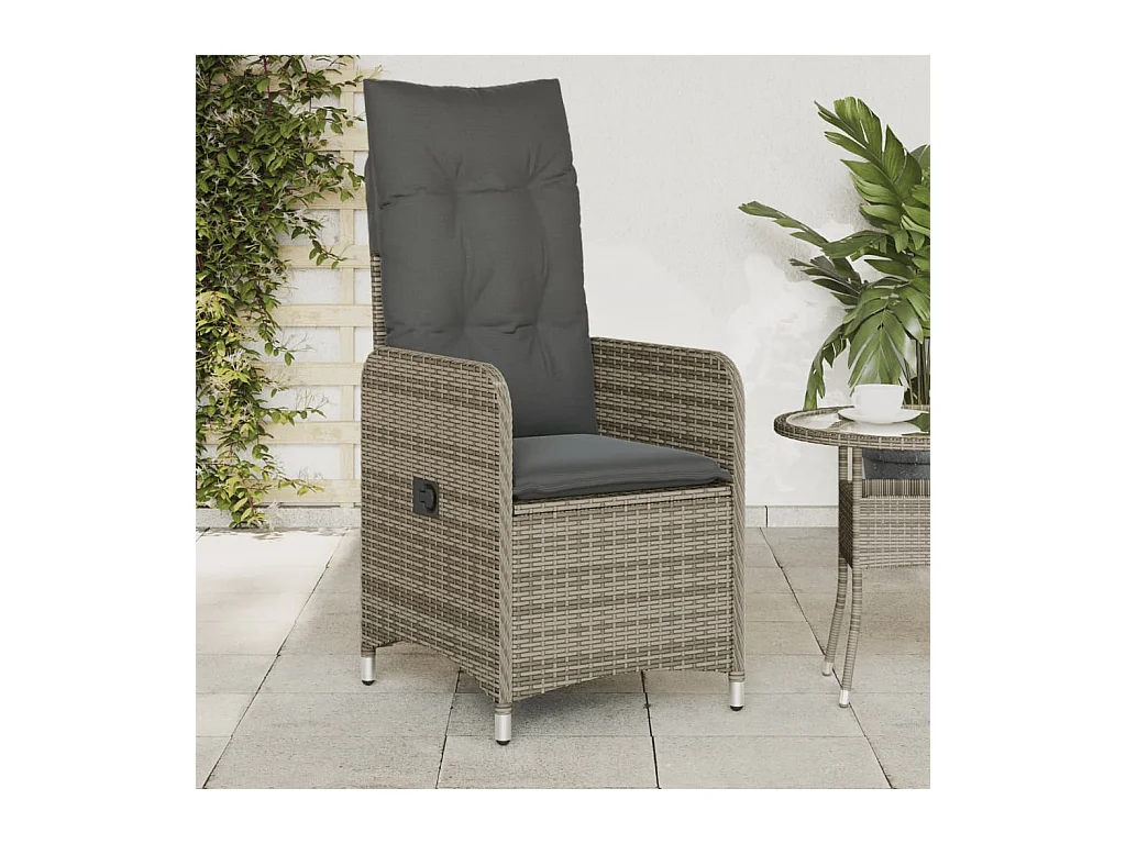 Chaises inclinables de jardin lot de 2 et coussins gris rotin