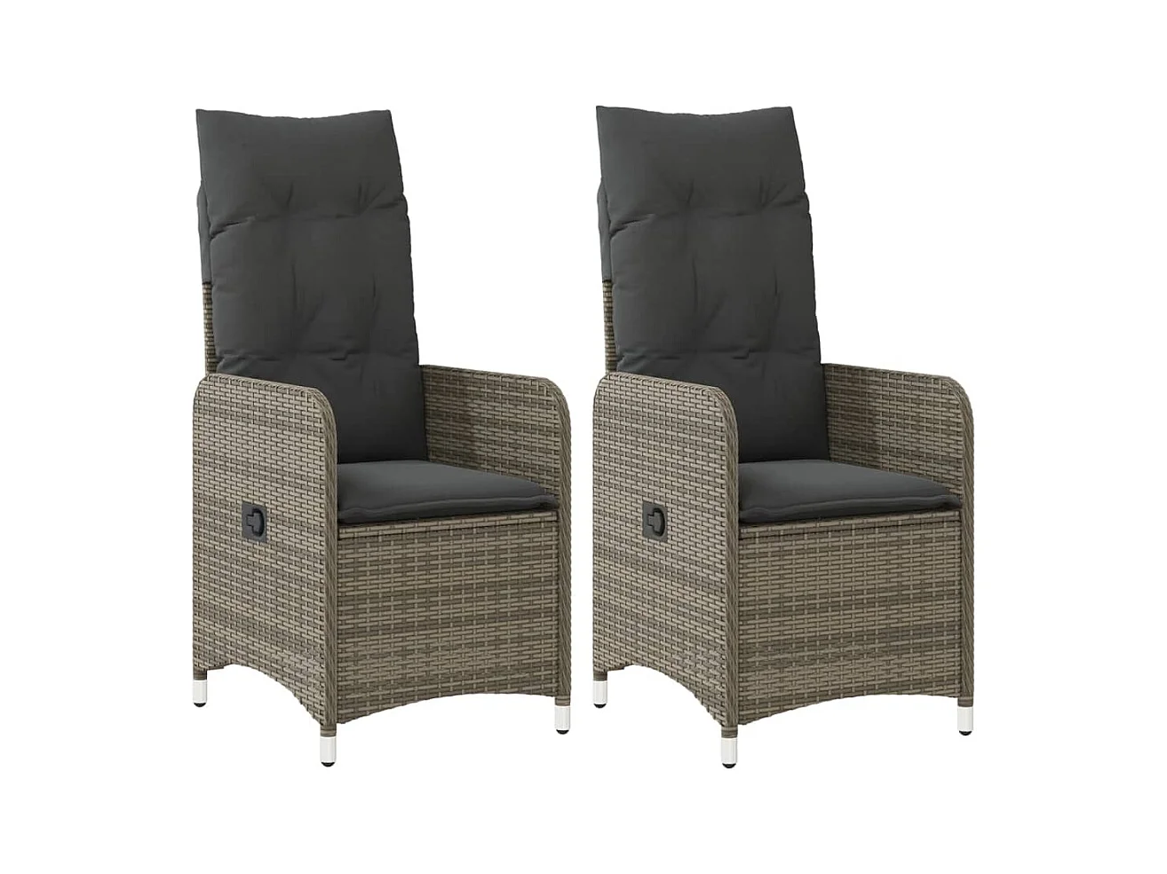 Chaises inclinables de jardin lot de 2 et coussins gris rotin