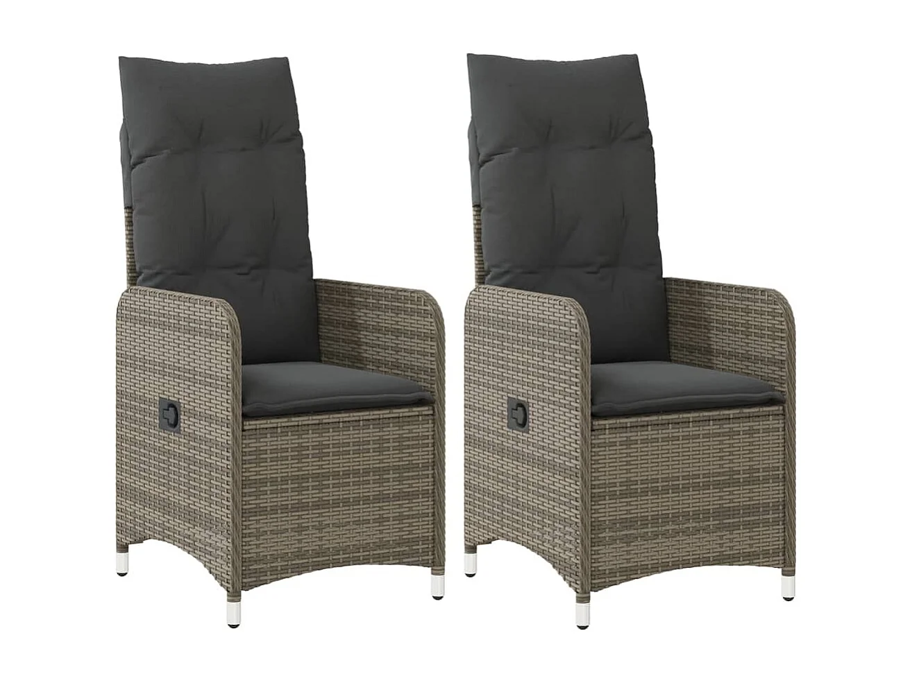 Chaises inclinables de jardin lot de 2 et coussins gris rotin