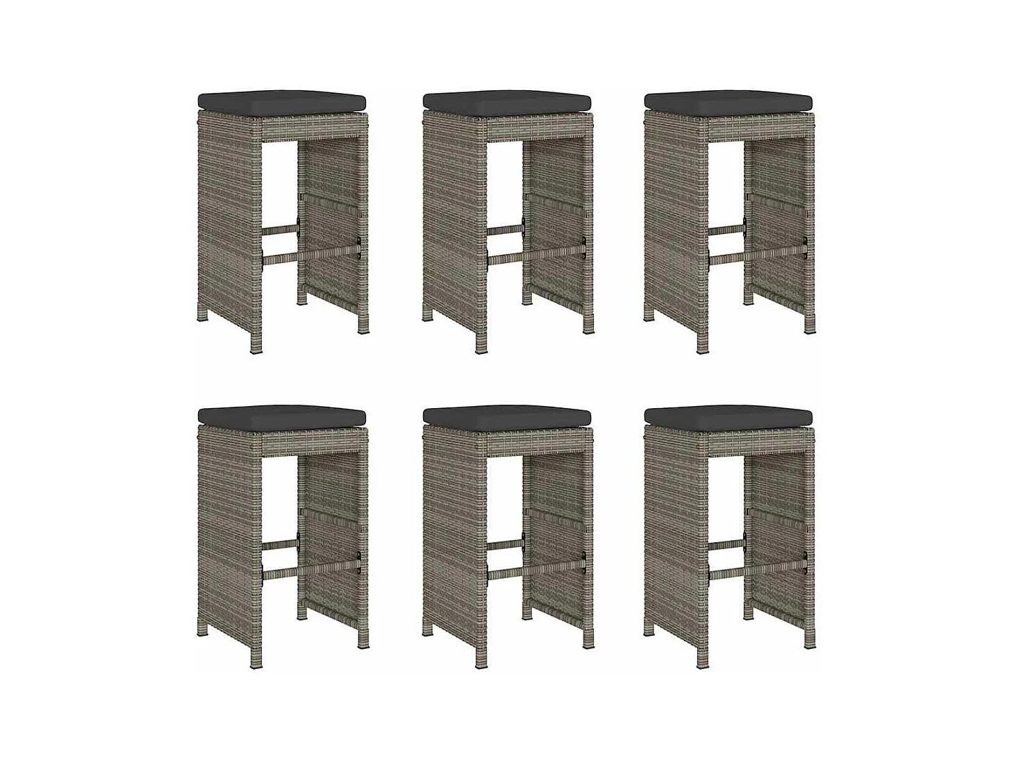 Tabourets de bar de jardin et coussins lot de 6 résine tressée