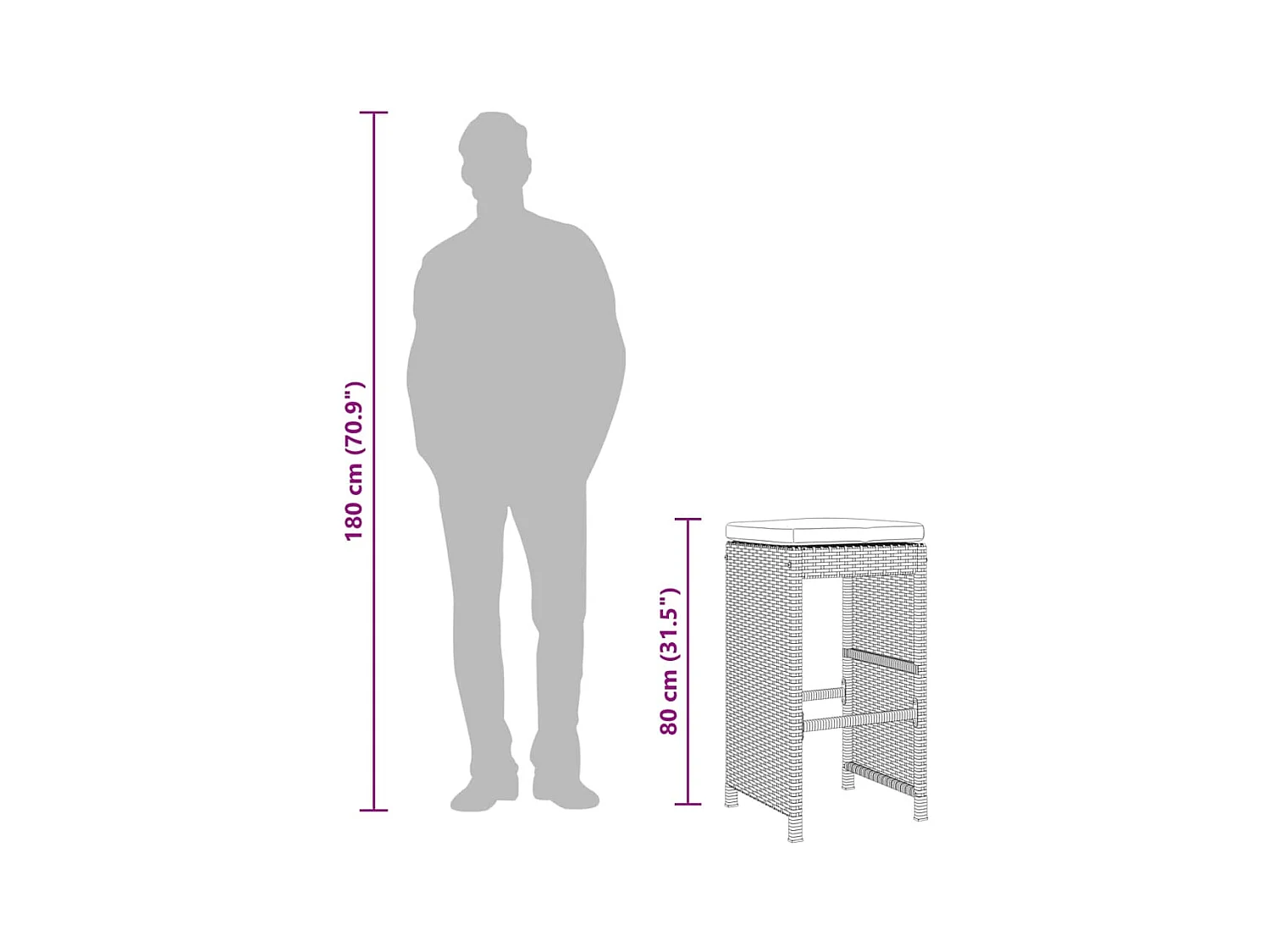 Tabourets de bar de jardin et coussins lot de 6 résine tressée