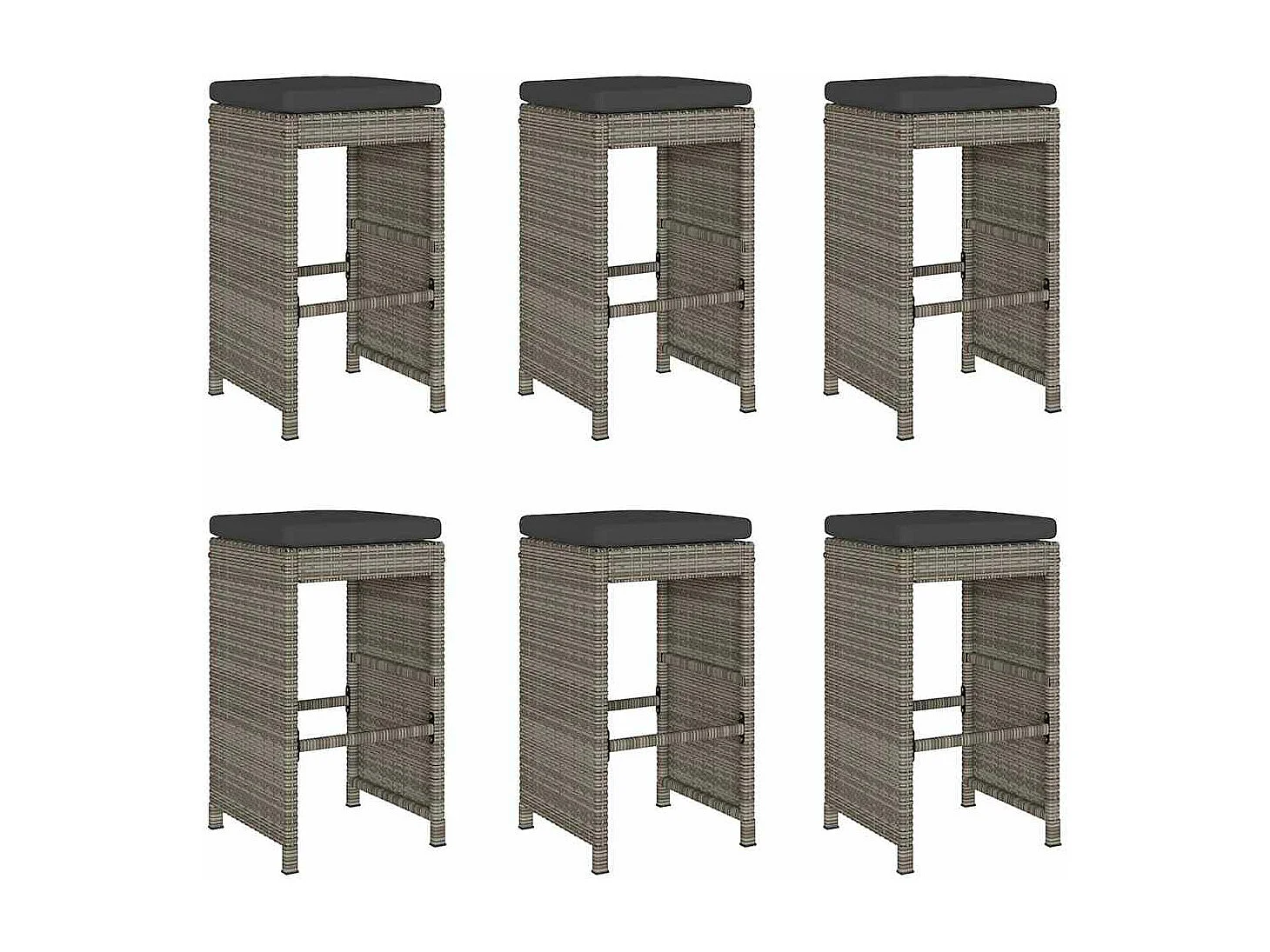 Tuinbarkrukken met kussens 6 st poly rattan grijs
