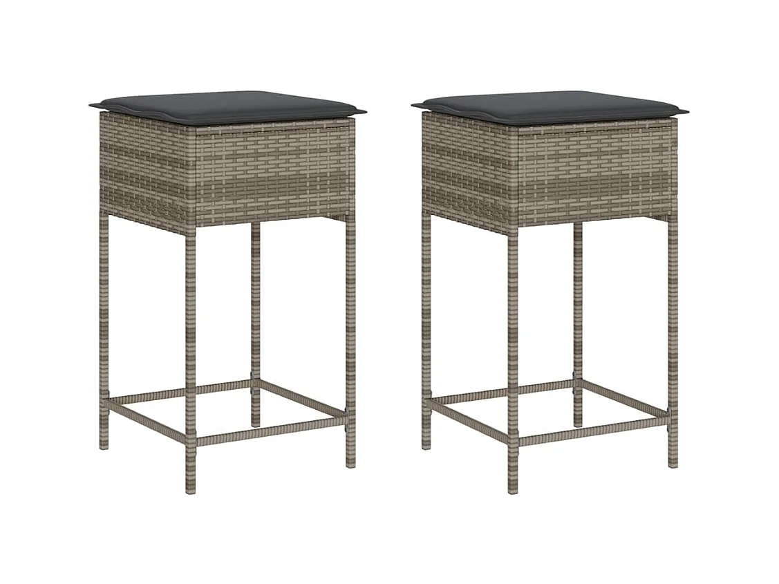 Tabourets de bar jardin coussins lot de 2 gris résine tressée