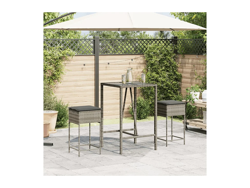 Tabourets de bar jardin coussins lot de 2 gris résine tressée